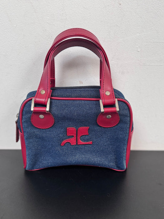 Courrèges Mini Denim Bag Vintage Denim + Red Faux Leather Statement Logo