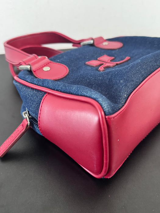 Courrèges Mini Denim Bag Vintage Denim + Red Faux Leather Statement Logo